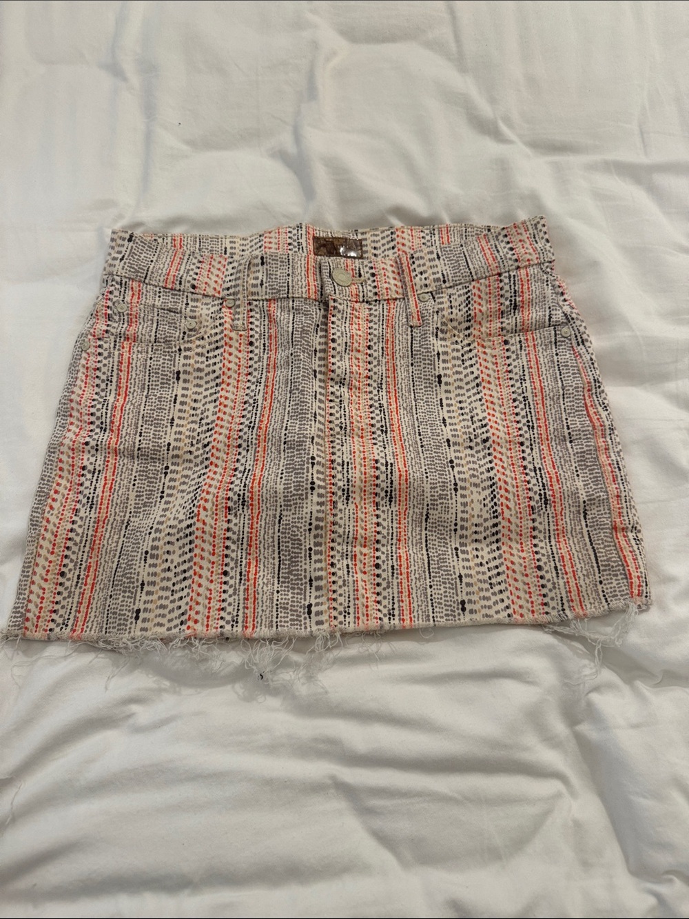 Woven Stripe Mini Skirt in Cream and Coral